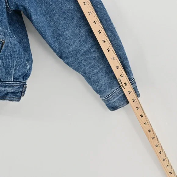 Sandro David Denim Jacket Womens Sz 36 Blue Faux Shearling Trimmed Trucker Jean - Picture 5 of 16